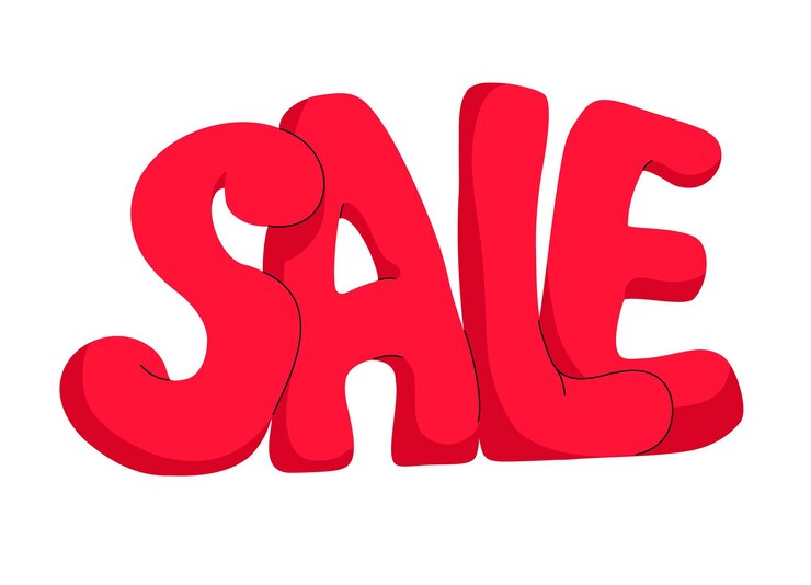 Vettore sconti regali concetto del carrello parola rossa lettere di vendita prezzo sconto annuncio pubblicitario lettering promozione marketing vendita al dettaglio venerdì nero illustrazione vettoriale piatta isolata su sfondo bianco