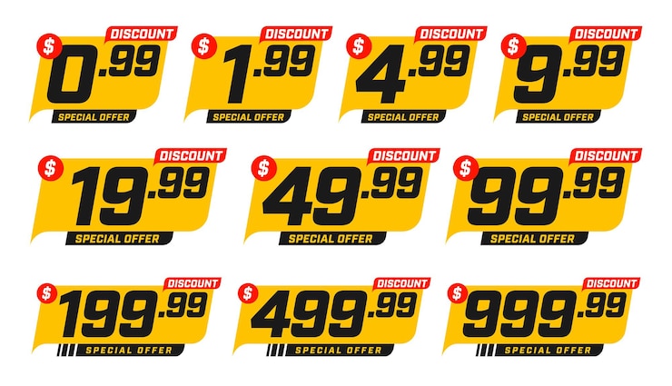 Vettore sconto collezione cartellino del prezzo isolato su bianco