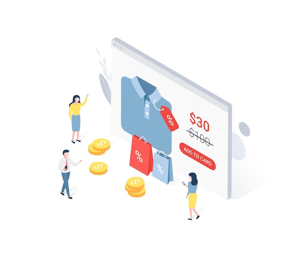 Sconto concetto isometrico di vendita con caratteri.
