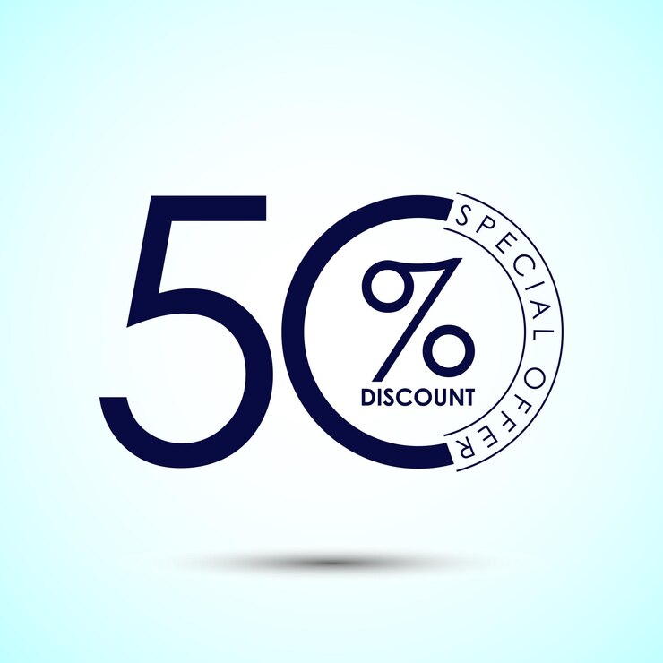 Sconto del 50% Tag di vendita Segno di offerta di vendita Simbolo di offerta speciale Promozione di sconto