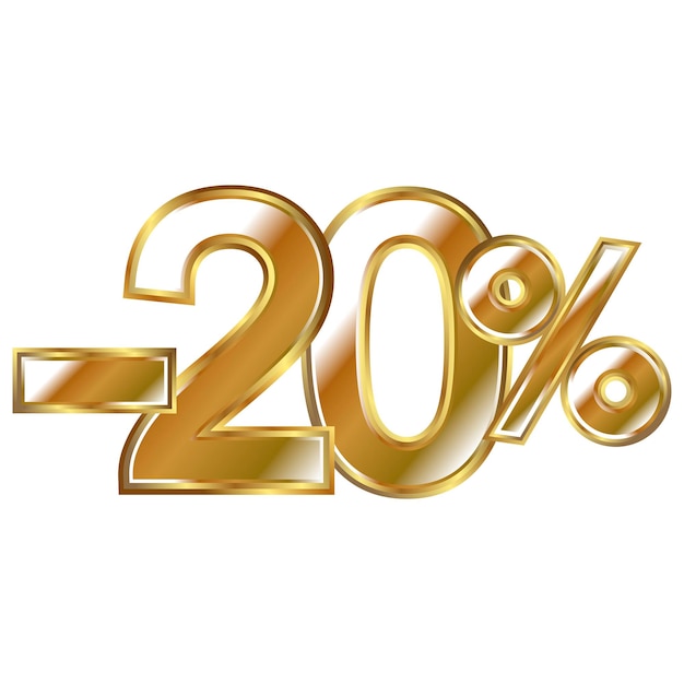 Sconto meno il 20 percento dell'elemento banner con numeri dorati lucidi