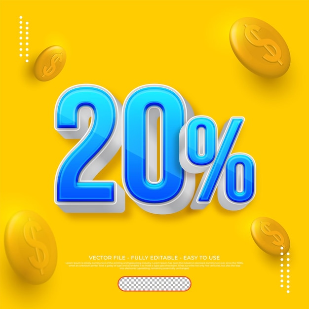 Sconto numero di vettore 3d 20 per cento con colore blu gradiente trasparente