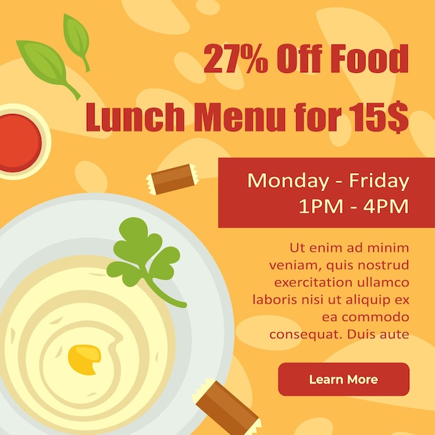 Sconto sul menu del pranzo alimentare per il web a basso costo