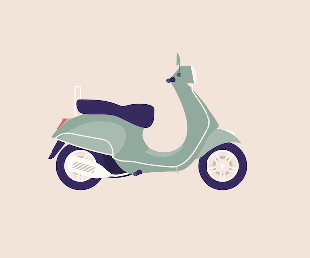 Scooter italiano in stile retro vista laterale viaggio estivo illustrazione piana vettoriale