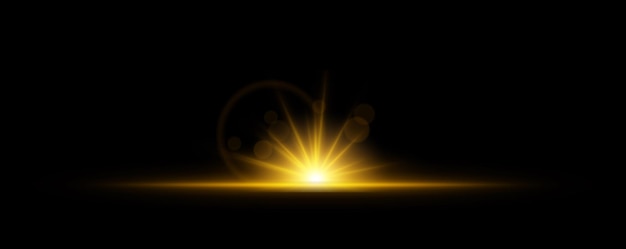 Scoppio di luce luminosa su uno sfondo scuro Esplosione di energia gialla brillante con fasci radianti ed effetti bokeh Illuminazione astratta con flare dinamico e particelle luminose
