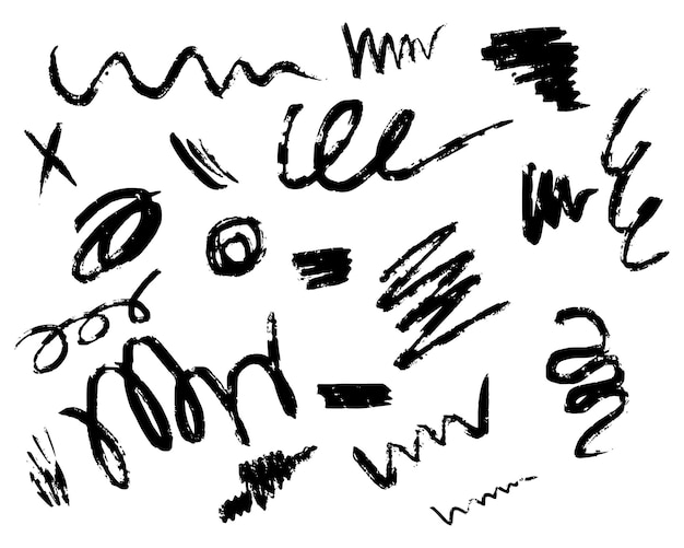 Scribble pennello tratto di carbone curly linea set illustrazione per la progettazione di sfondo