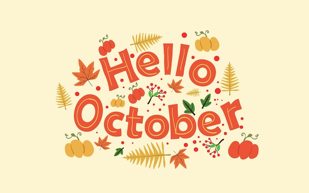 scritta ciao ottobre disegnata a mano di vettore