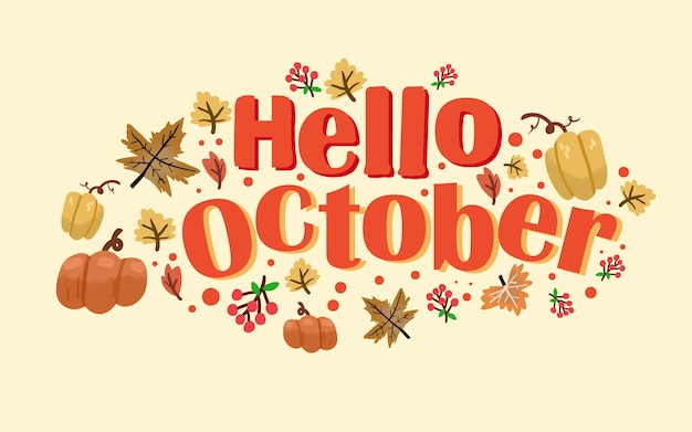 scritta ciao ottobre disegnata a mano di vettore