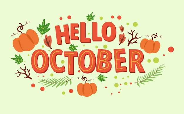 scritta ciao ottobre disegnata a mano di vettore