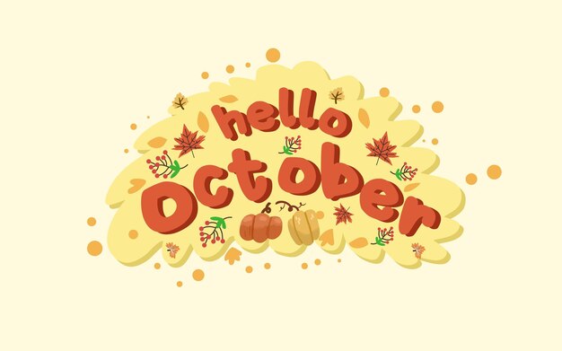 scritta ciao ottobre disegnata a mano di vettore