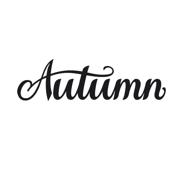 Scrittura a mano calligrafica lettera autunno nome disegnato a mano della stagione dell'anno con fiorire parola per calendario bullet journal organizzatore mensile isolato su sfondo bianco Frase vettoriale