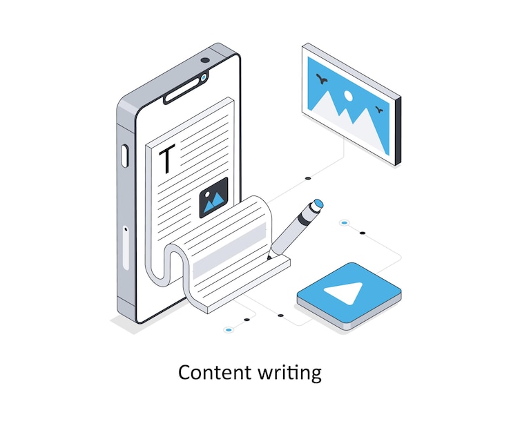 Vettore scrittura del contenuto illustrazione isometrica delle scorte eps illustrazione delle scorte di file
