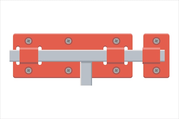Scrocco, serratura scorrevole con catenaccio in stile piatto. Isolato su sfondo bianco. Illustrazione vettoriale.