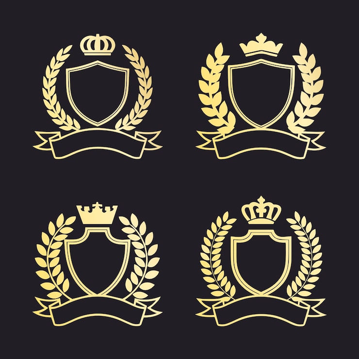 Vettore scudi o distintivi d'oro e lussuosi