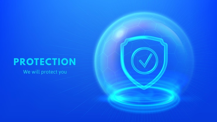 Vettore scudo di protezione sfera sicura a telaio con segno di spunta nello scudo illustrazione vettoriale del concetto di sicurezza dei dati e protezione digitale della cibersicurezza futuristica