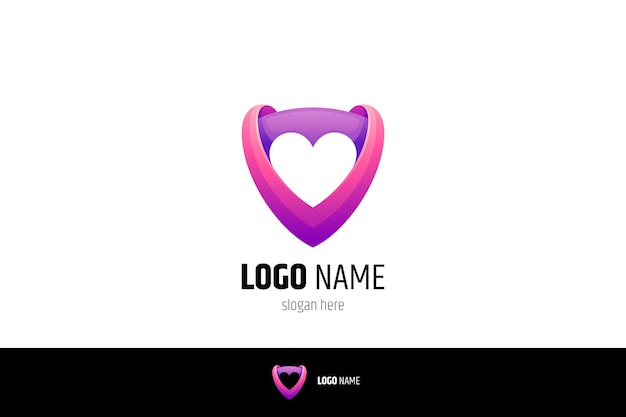 Scudo emblema logo con una combinazione di cuore 3d design stile moderno allegro femminile e giovane