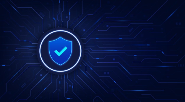 Scudo su scheda di circuito concetto di tecnologia di protezione di sistema e rete sicura tecnologia di sicurezza informatica sfondo futuristico disegno di illustrazione vettoriale per banner e modello