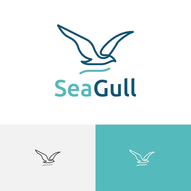 Seagull Bird Flying Sea Beach Bay Natura Monoline Logo