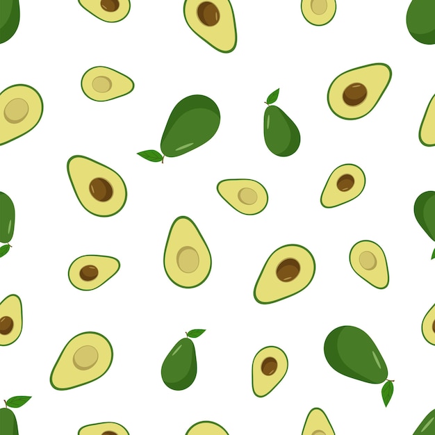 Seamless Pattern Avocado intero e metà con un osso Illustrazione vettoriale di frutta fresca di avocado