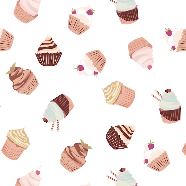 Seamless pattern con cupcakes Sfondo vacanza per la festa di compleanno con torte e muffin