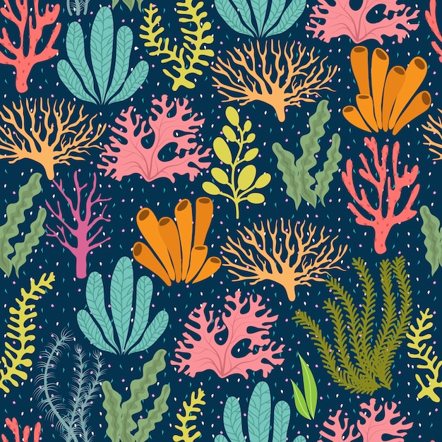 Seamless pattern di alghe. Vettore marino di piante marine infinite