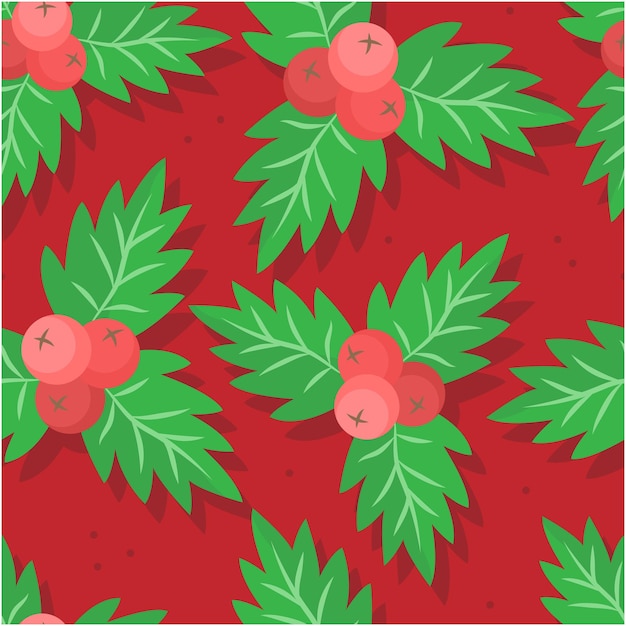 Seamless pattern di Capodanno con agrifoglio su sfondo rosso Sfondo di illustrazione vettoriale di Natale