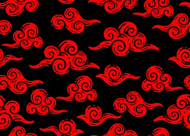 Seamless pattern di nuvole rosse in doodle in stile vintage.