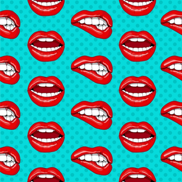 Seamless pattern labbra in stile retrò pop art