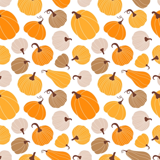 Seamless pattern. Varie zucche in stile doodle