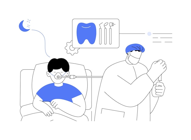 Sedazione odontoiatria concetto astratto illustrazione vettoriale bambini problemi dentali trattamento sotto