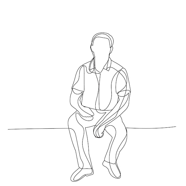 Seduta dell'uomo di disegno a linea singola isolata vettoriale
