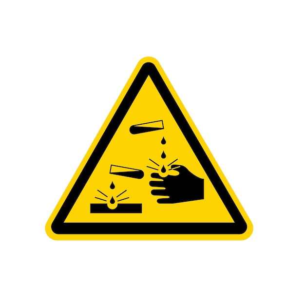 Segnale di avvertimento corrosivo su sfondo isolato. Illustrazione vettoriale.