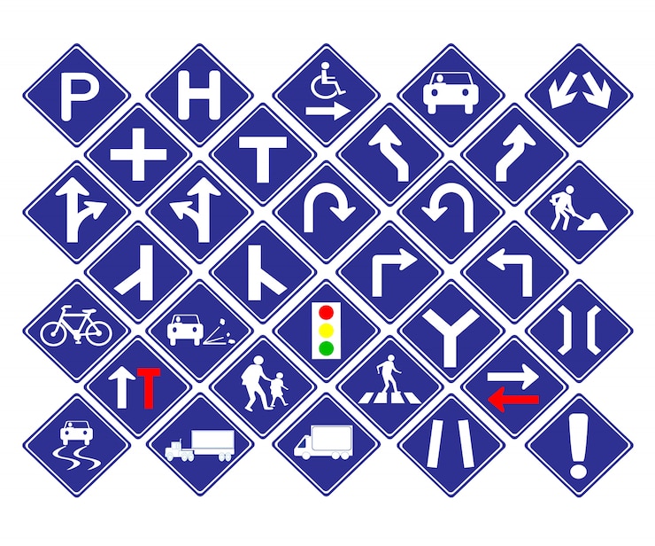 Vettore segnale stradale blu di forma del diamante di traffico