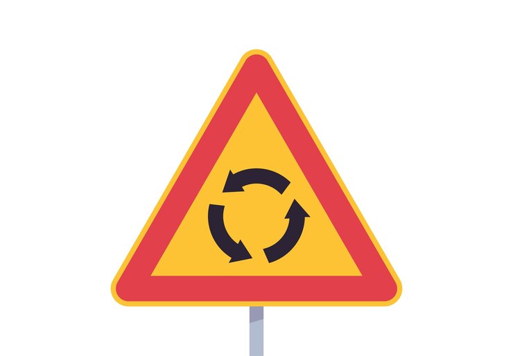 Vettore segnaletica stradale rotonda e segnali stradali sul concetto semplice di trasporto su strada di città.