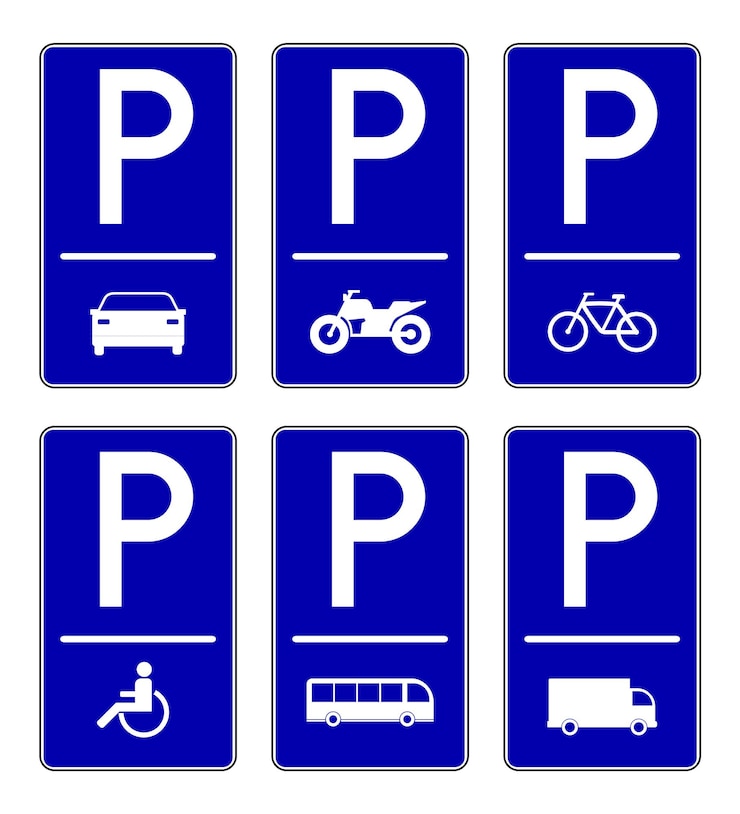 Vettore segnali di parcheggio sul pacco disegno vettoriale