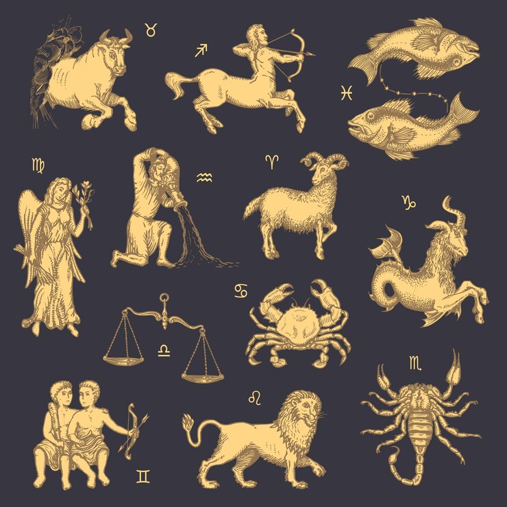 Segni zodiacali impostano il disegno dei simboli dell'oroscopo vettoriale