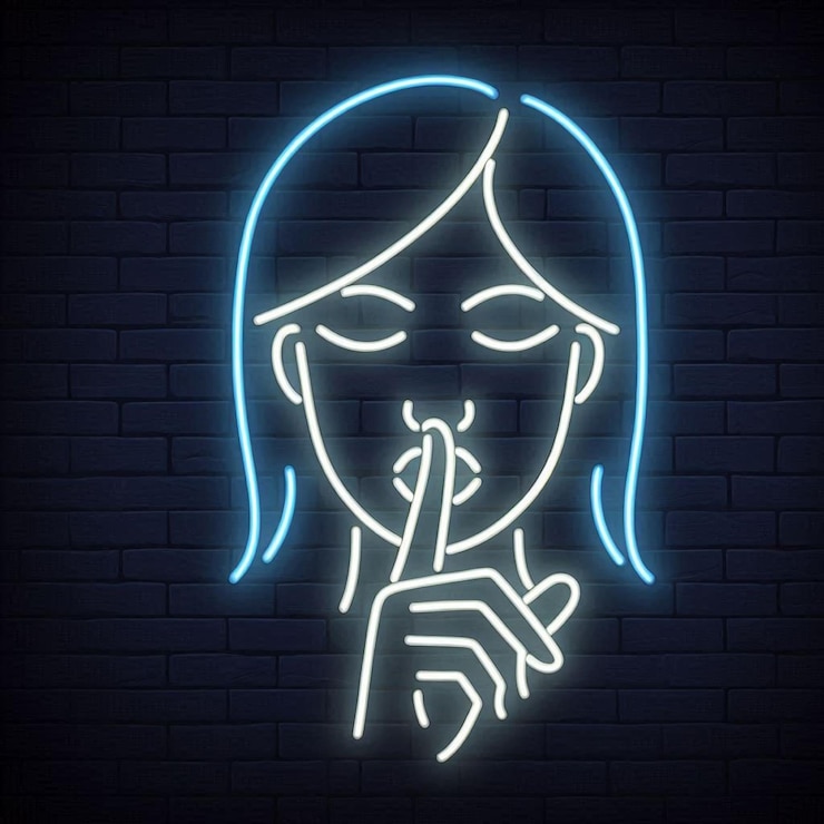 Vettore segno al neon con gesto shh line neon su sfondo nero