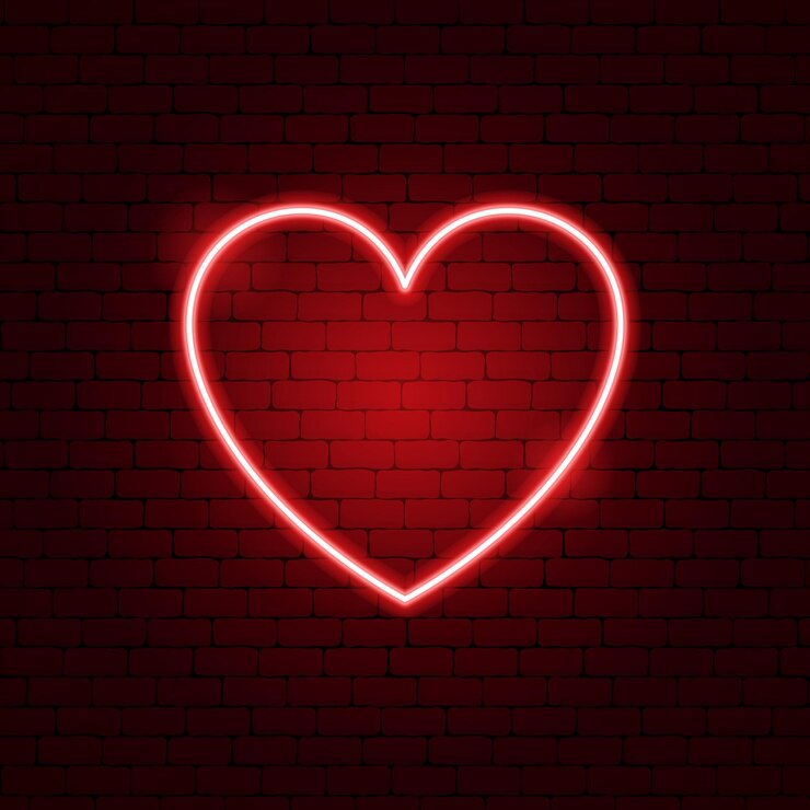 Segno al neon del cuore. Illustrazione vettoriale di promozione dell'amore.