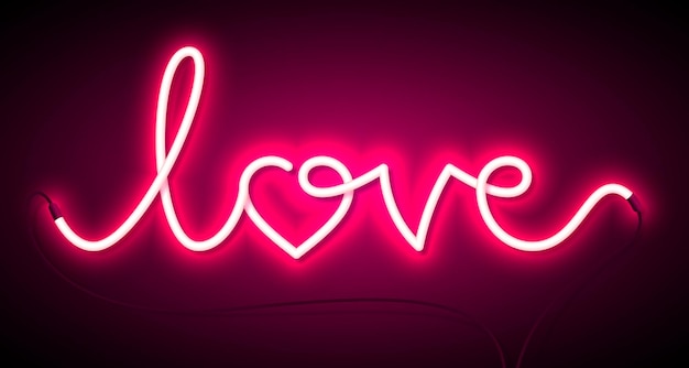 Segno al neon di parola amore. Saluto di San Valentino