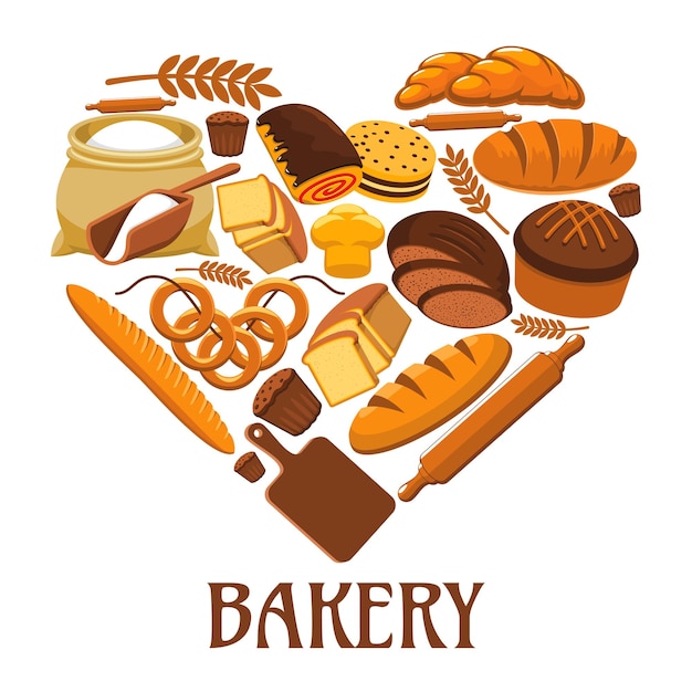 Segno del cuore del forno dei dolci della pasticceria del pane