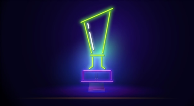 Segno del logo del trofeo verde neon isolato realistico di vettore su un supporto per la decorazione del modello. Il concept vincente, la premiazione e il jackpot.