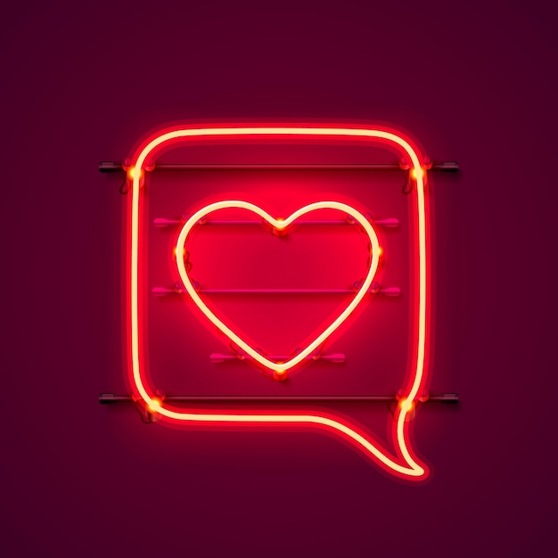 Segno di chat con cornice al neon a forma di cuore. elemento di design del modello. Illustrazione vettoriale