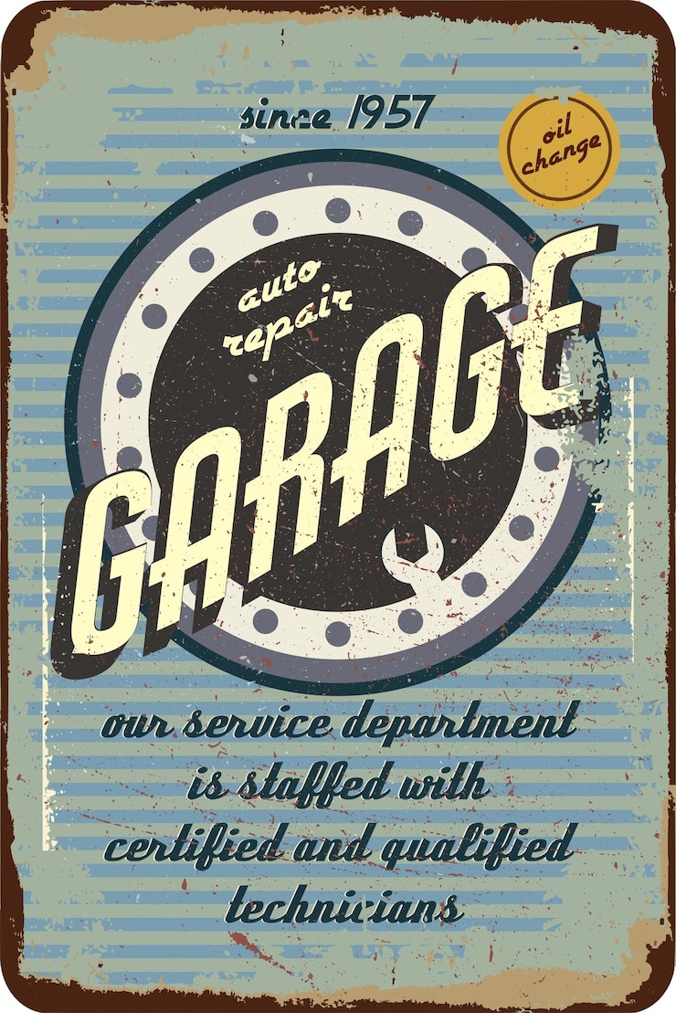 Vettore segno di garage retrò vintage grunge