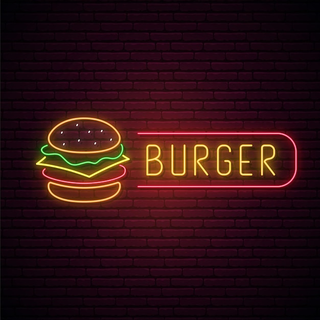 Segno di hamburger al neon Icona di hamburger incandescente