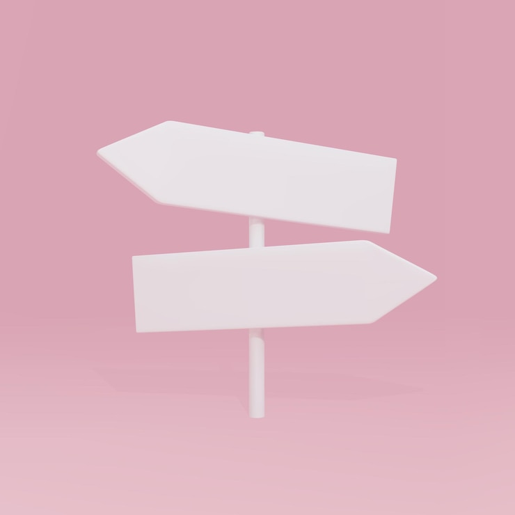 Vettore segno di indicazione bianco 3d su sfondo rosa