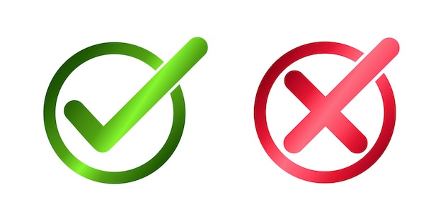 Segno di spunta verde e croce rossa