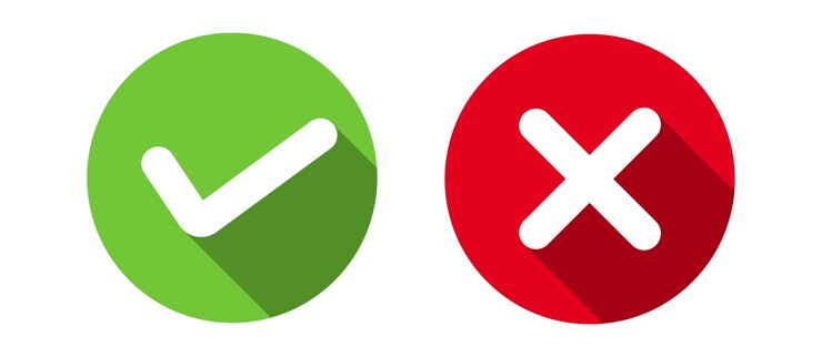 Segno di spunta verde e icona della croce rossa Simbolo di scelta positivo e negativo illustrazione del pulsante dell'app vettore