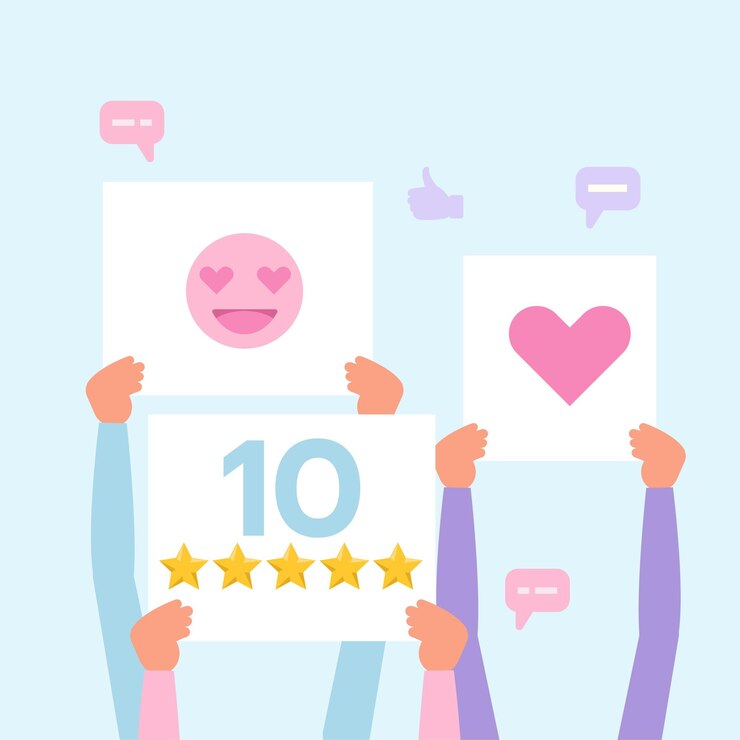 Segno di tenuta della mano con icona della faccia felice e recensione positiva per la loro soddisfazione Concetto di esperienza del cliente I sondaggi sulla soddisfazione del cliente valutano il disegno vettoriale del carattere delle persone