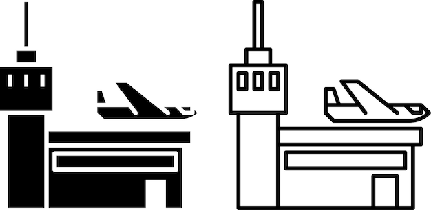 segno o simbolo dell'icona dell'aeroporto in stile glifo e linea isolato su uno sfondo trasparente