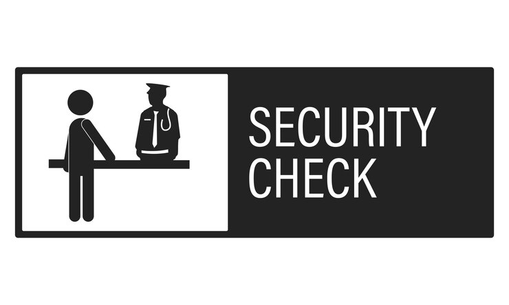 Vettore segno rettangolare isolato di controllo di sicurezza ingresso porta di sicurezza icona sacchetto ispezione controllo screening